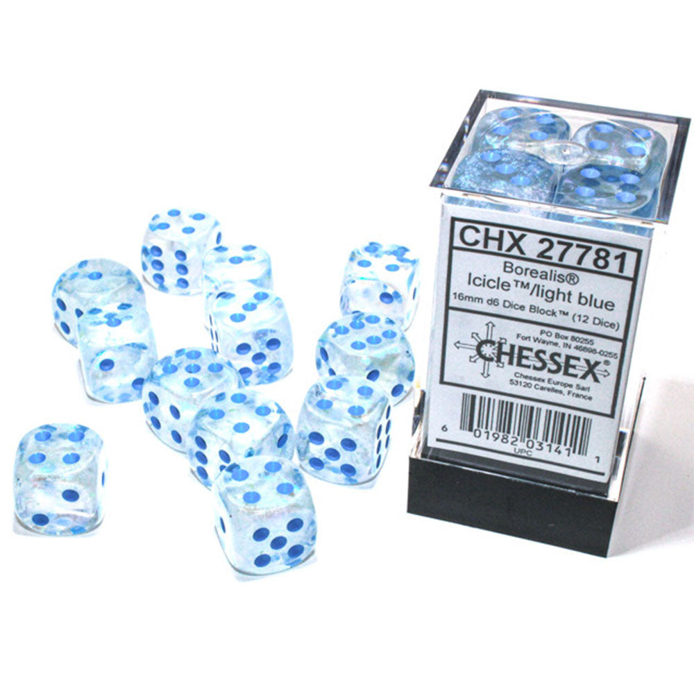 Borealis Chessex 16mm D6 DICE LUMINARY BLOCO