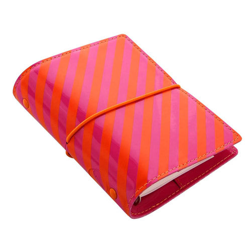 Filofax Domino Stripes Pocket Patent Organiser (Orange/Pink)