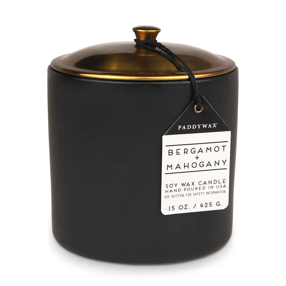 Hygge Bergamot Mahogony Candle w ceramice (czarny)