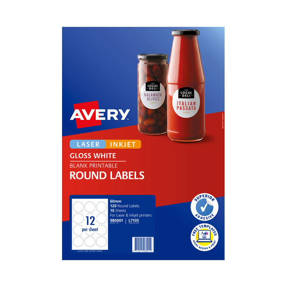 Avery Round Labels 60mm 12Up 10pk