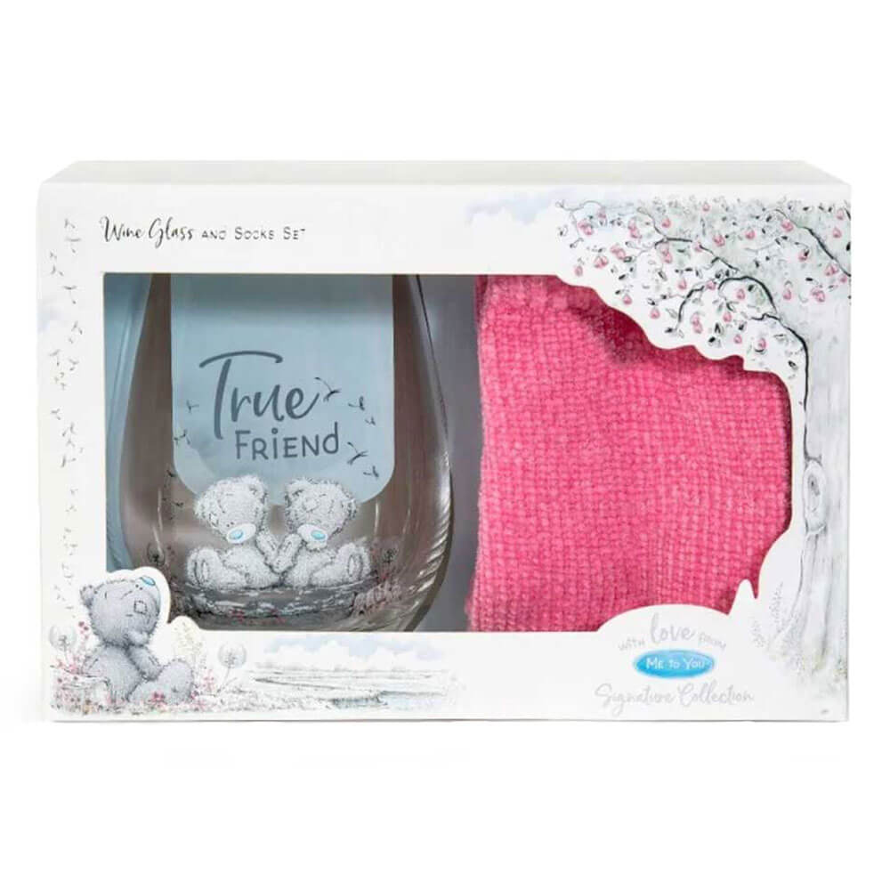 Me to You True Friend Wine Glass and Socks Set