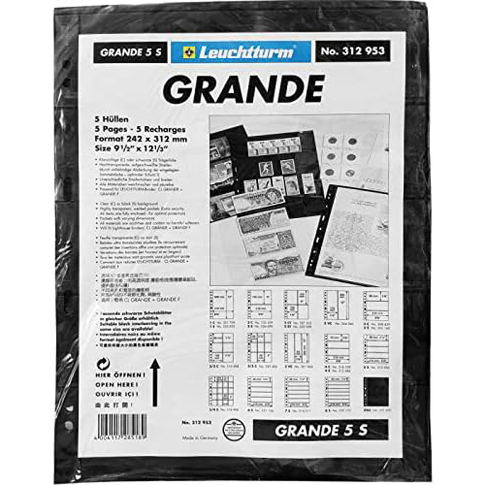 Leuchtturm Grande plastikowe arkusze kieszonkowe 5pk (czarny)