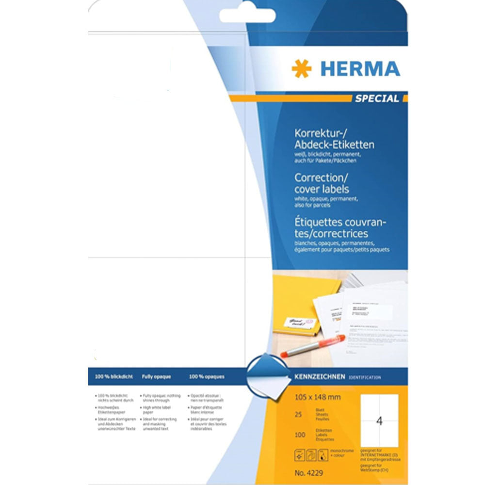 Herma uigennemsigtig korrektion etiketter A4 25pc hvid