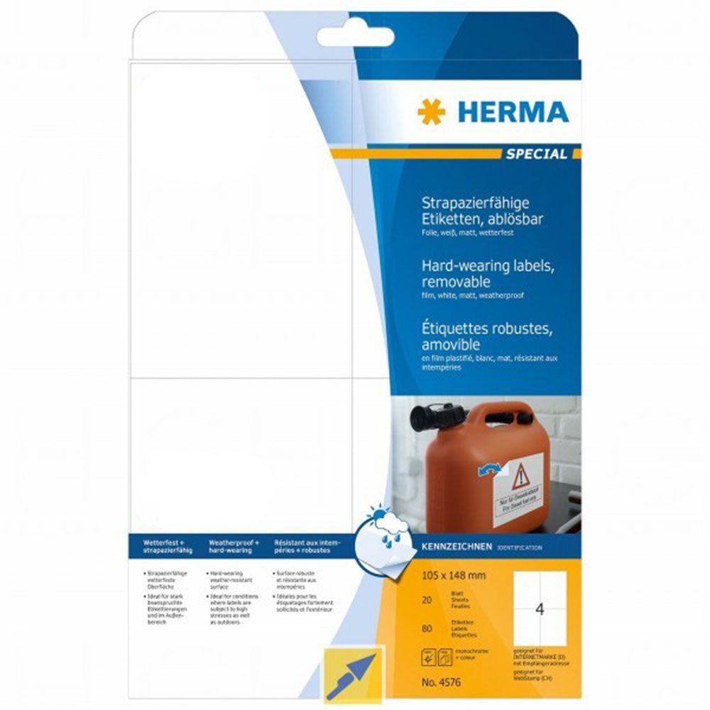 Herma aftagelige folieetiketter A4 20pc (hvid)