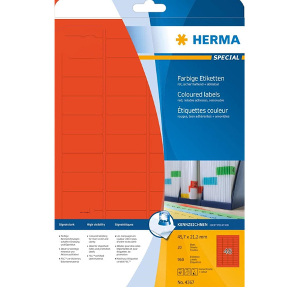 Herma aftagelige farvede etiketter A4 20pc (45,7x21,2 mm)