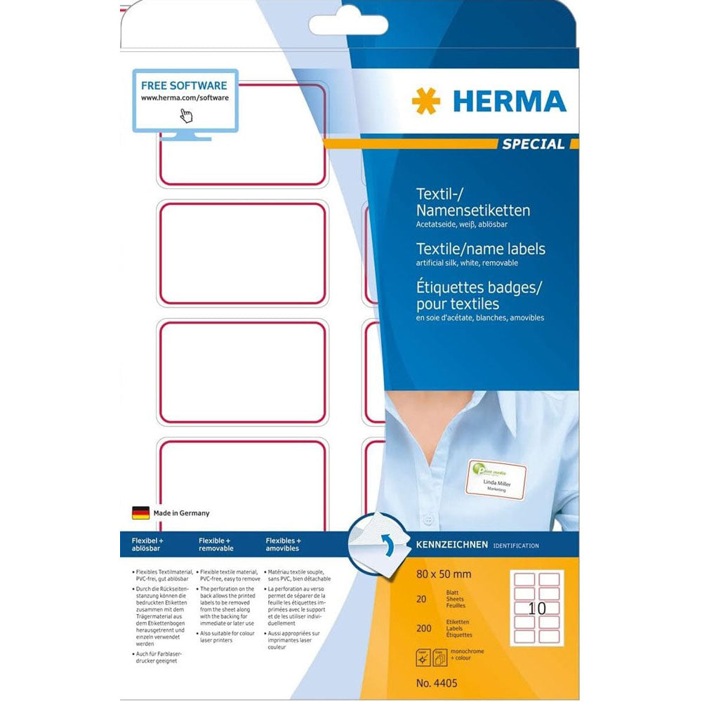 Herma kolorowy tekstylia/nazwa Etykiety A4 20pc (80x50 mm)