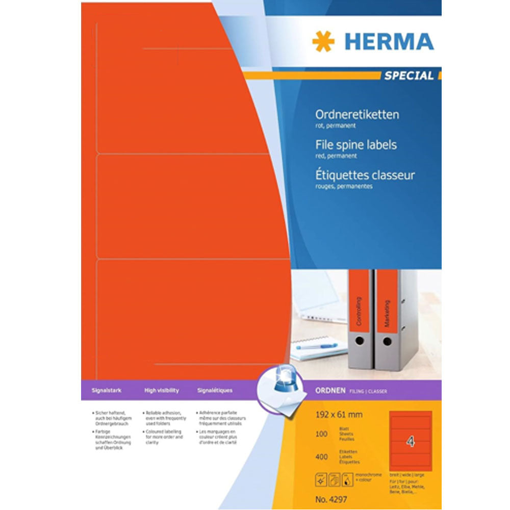 Herma farvede fil rygsøjleetiketter A4 100pc (192x61mm)