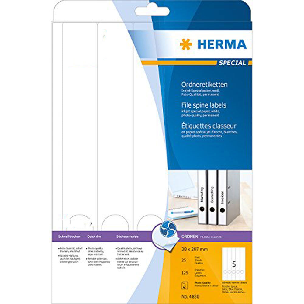 Herma File Spine Inkjet Labels A4 25pc (vit)