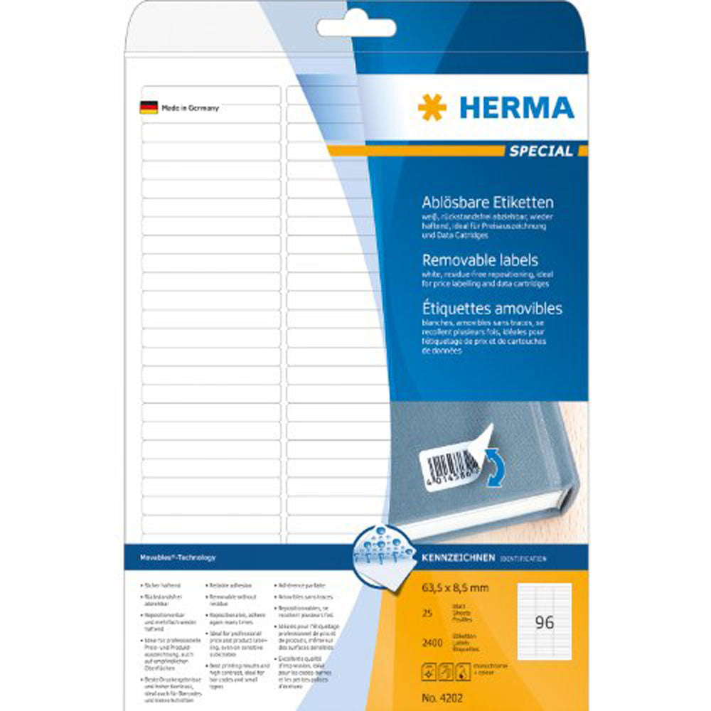 Herma Removable Labels A4 63.5mm 25pc (White)