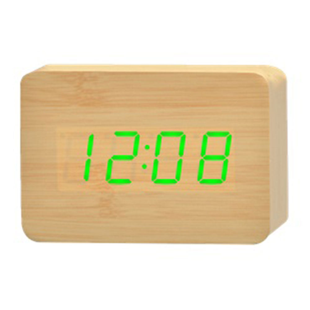 Reloj de mesa LED cuboide de madera