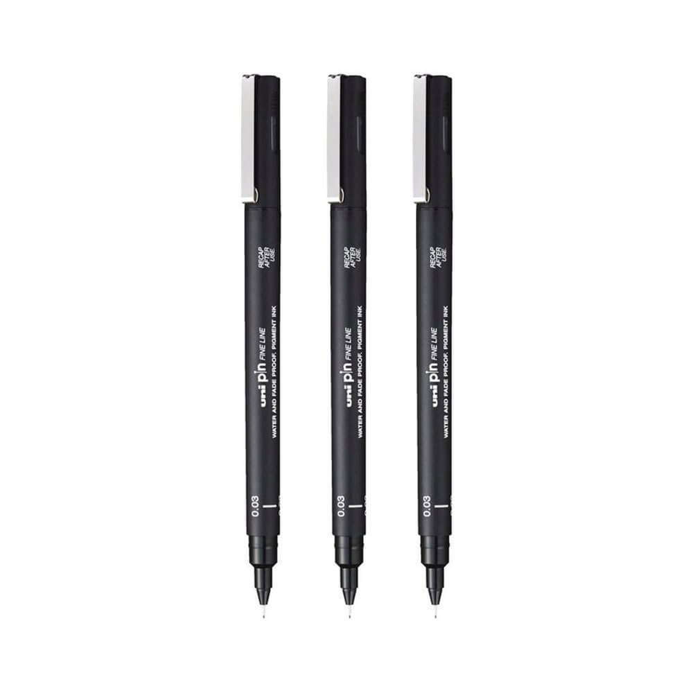 Uni-Ball Pin Fineliner Pen Black (billetera de 3)