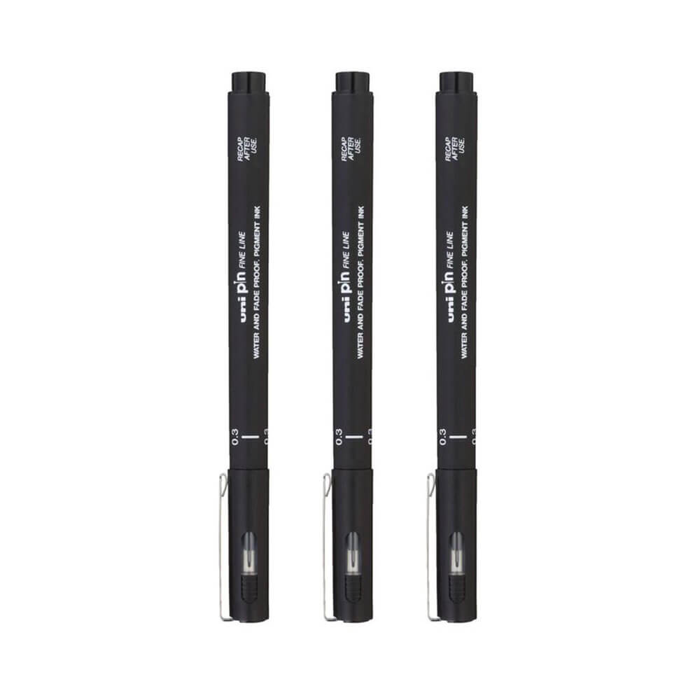 Uni-Ball Pin Fineliner Pen Black (billetera de 3)