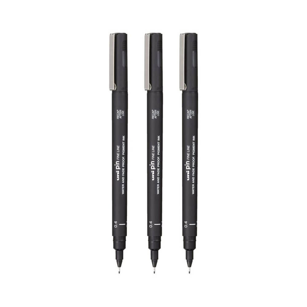 Uni-ball Pin Fineliner Pen Black (Wallet of 3)