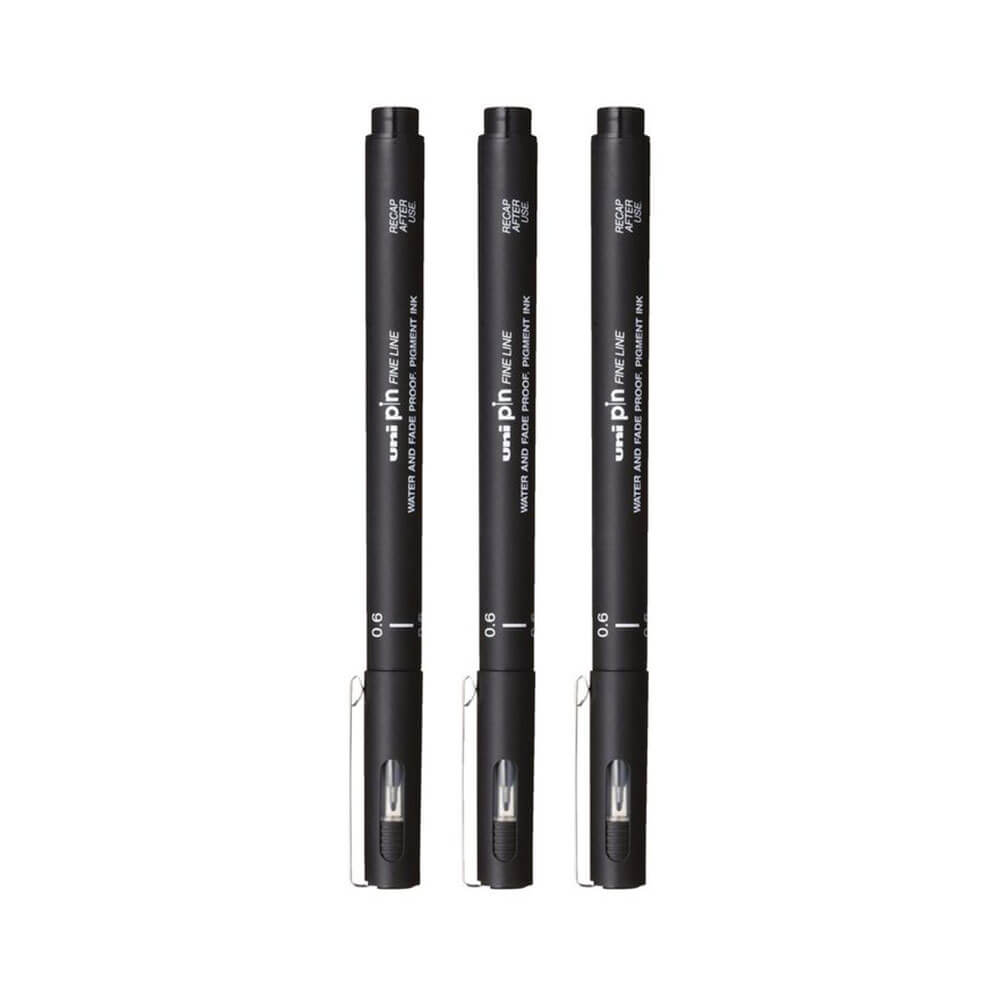 Uni-ball Pin Fineliner Pen Black (Wallet of 3)