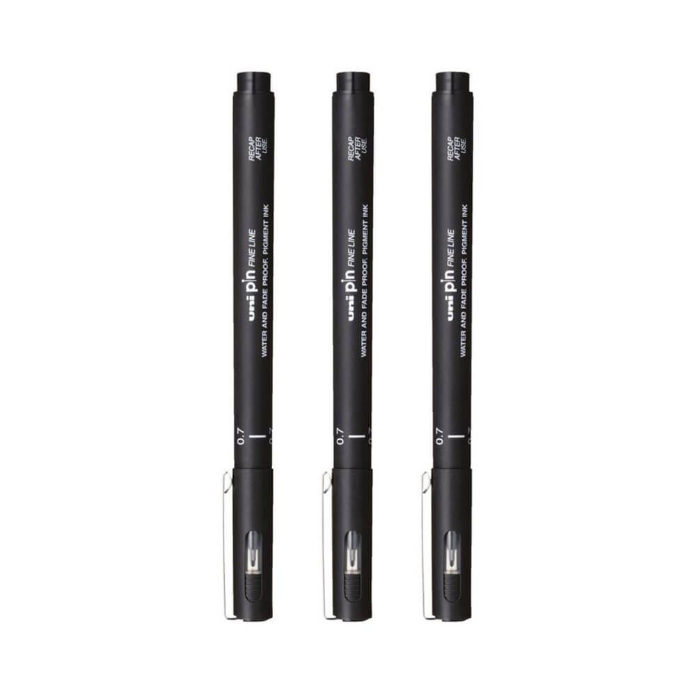 Uni-ball Pin Fineliner Pen Black (Wallet of 3)