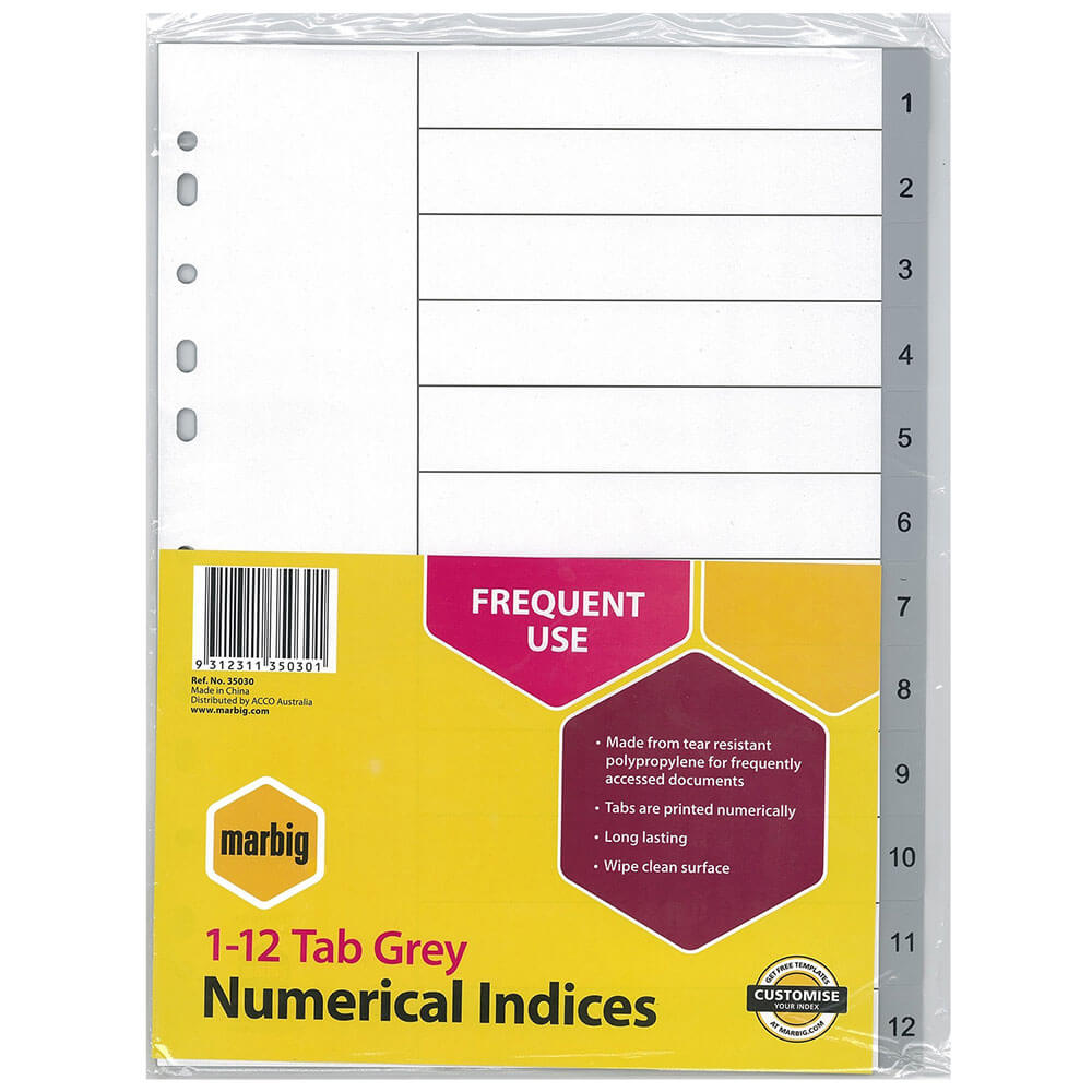 Marbig Numerische Indizes und Teiler A4 (Grau)