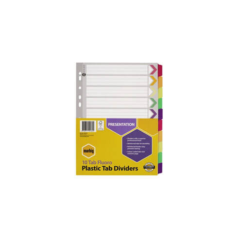 Marbig Manilla Plastic Tab Dividers A4 (Fluoro)