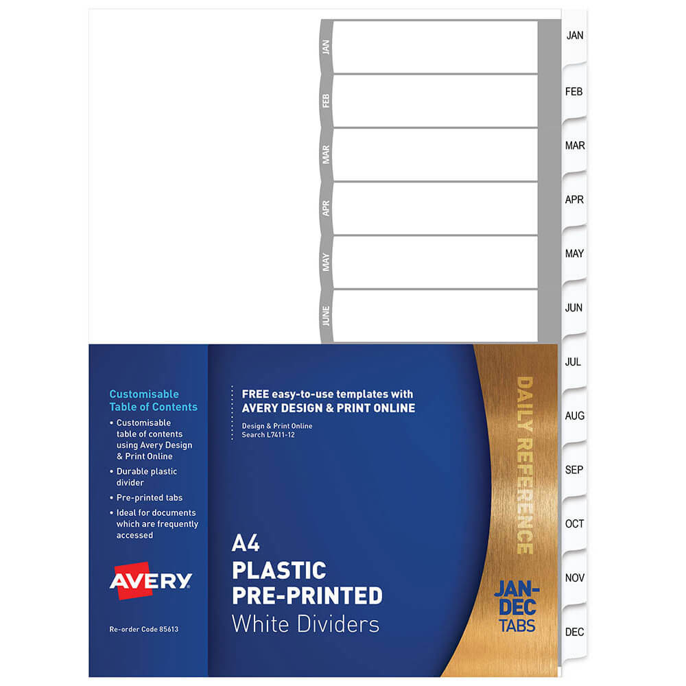 Avery Plastic Pre-Printed Dividers A4 (White)