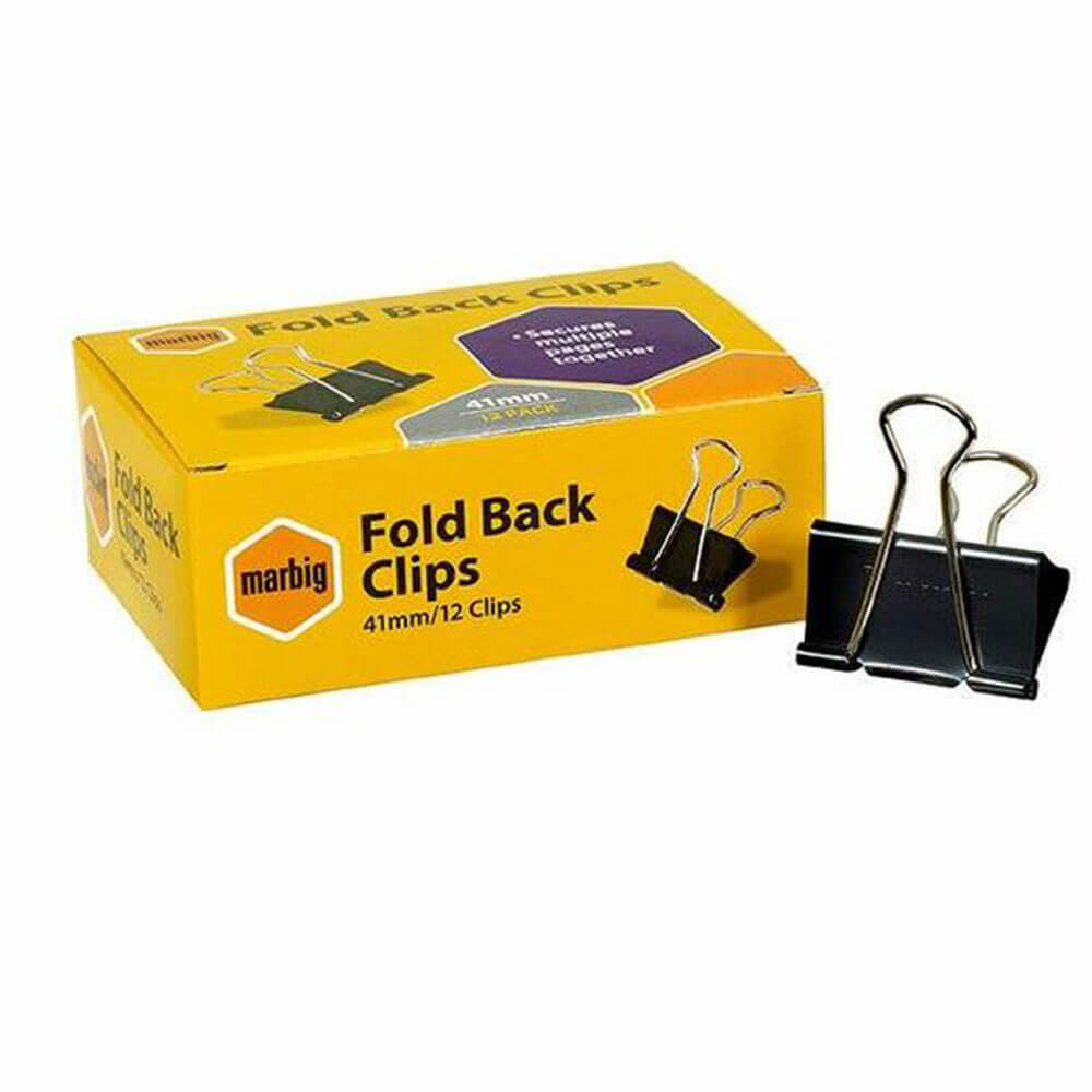 Marbig Fold Back Clips 12/Box (czarny)