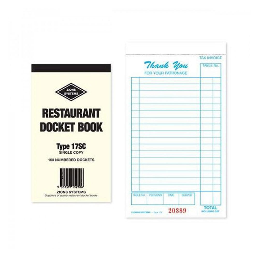 Zions Single Copy Restaurant Docket Books 17SC