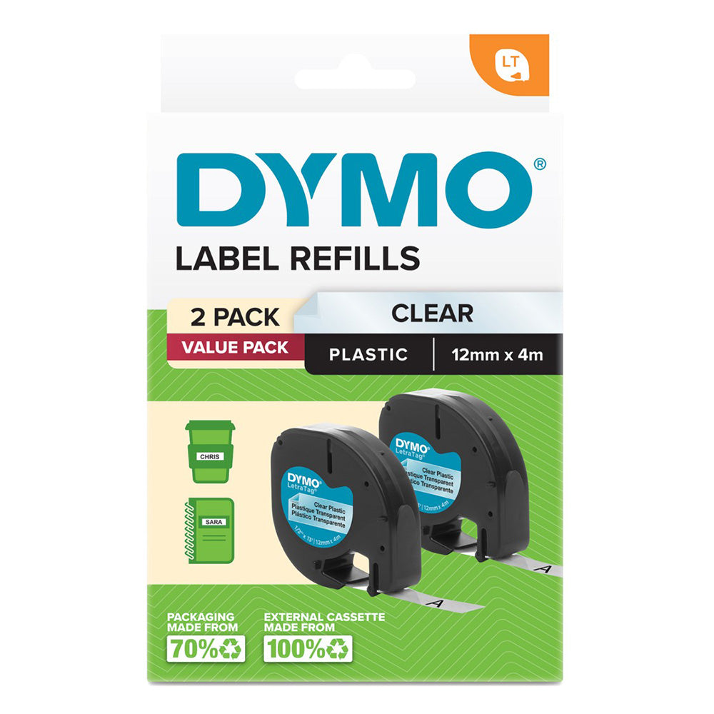 Nastro per etichetta in plastica dymo letrag 12x4mm (confezione di 2)