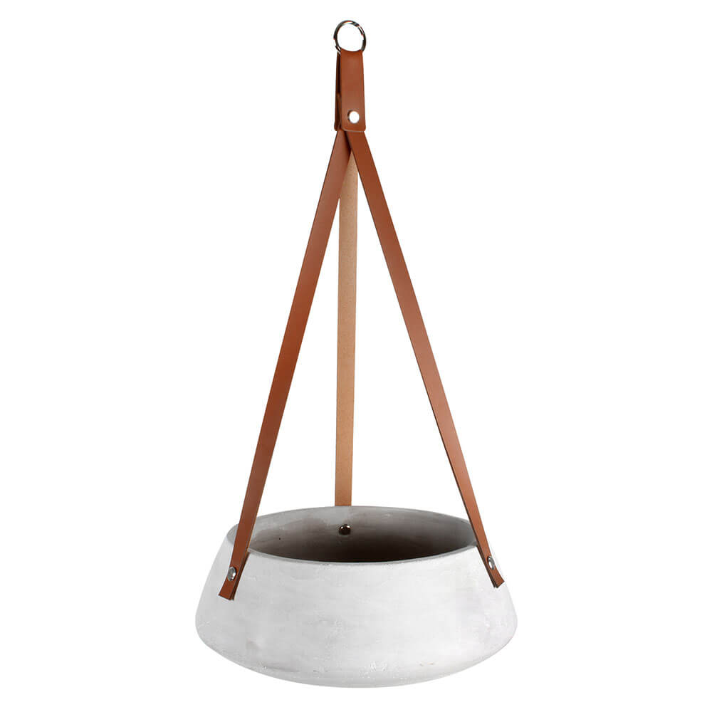 Lucee Concrete Hanging Pot med PU -skinnstropp