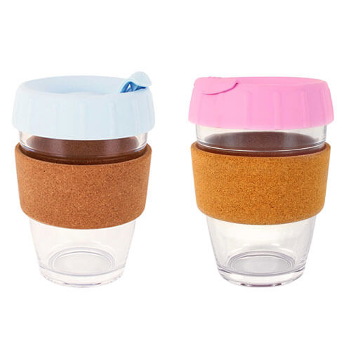 Double Walled Glass Cup w/ Silicon Lid 340mL