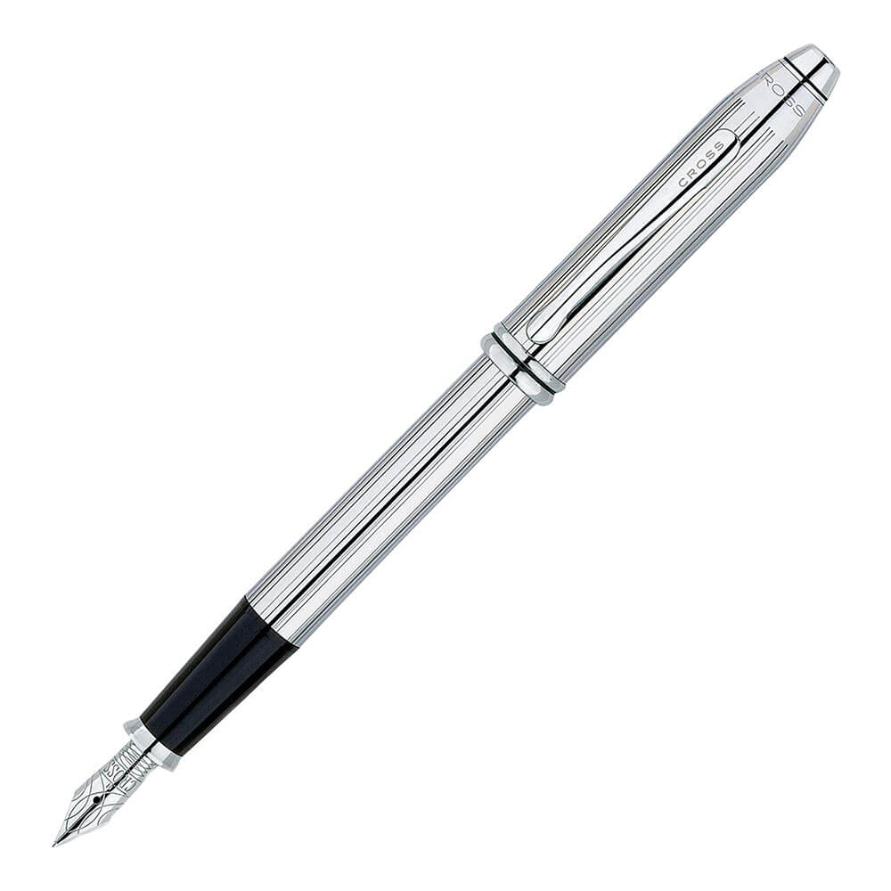 Lustrous Chrome Fountain Pen m/ blank sort PVD -trim