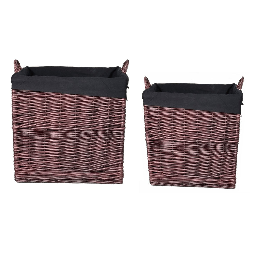 Darktan Wicker Wood Wood Storage Basket Conjunto de 2