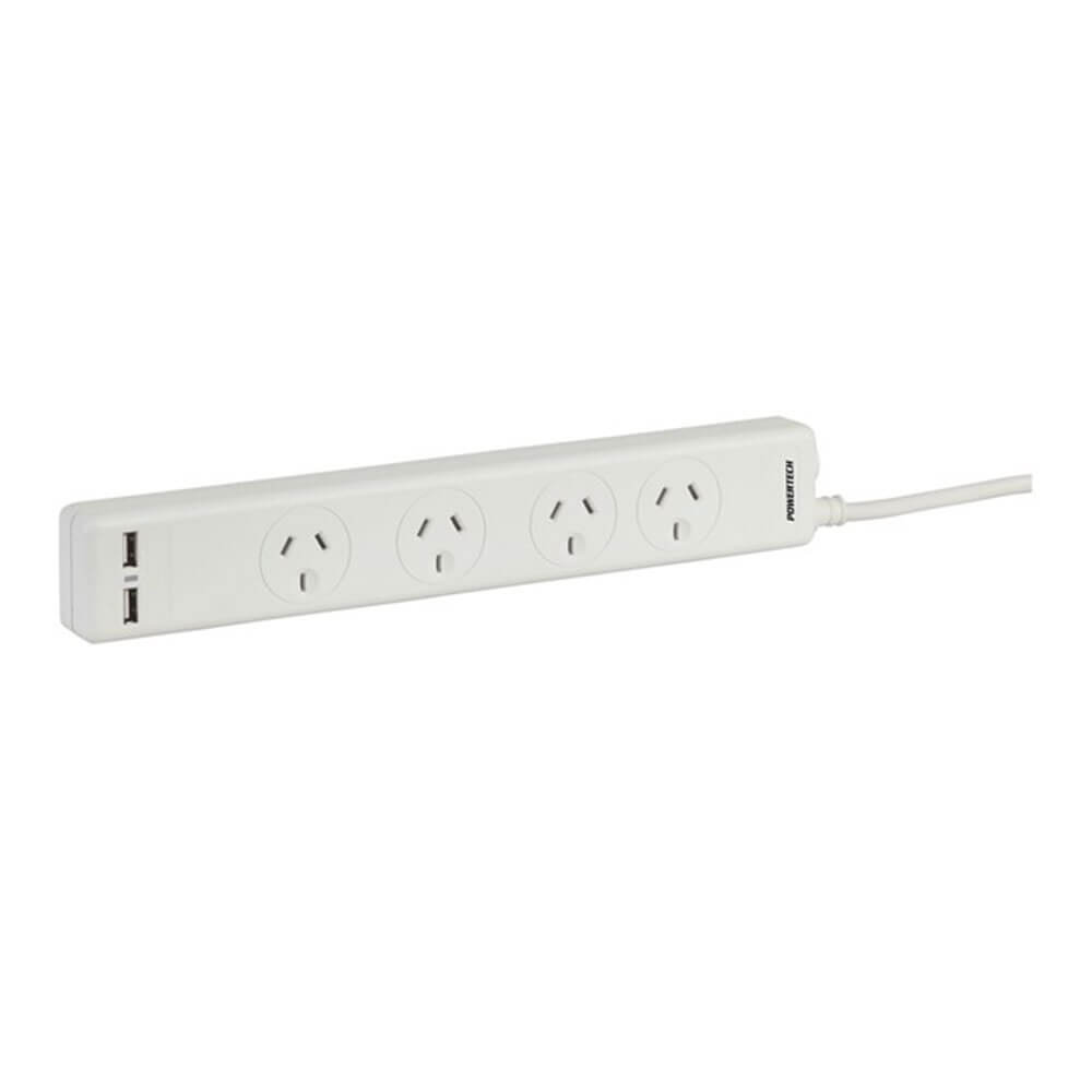 Powerboard 4 Way (2xUSB 3.1A Surge White)