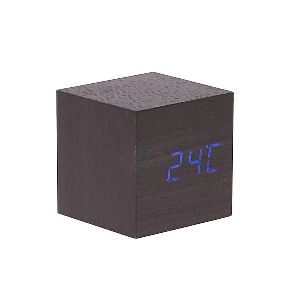 Reloj de escritorio de cubo de madera LED con pantalla Temp/ Date