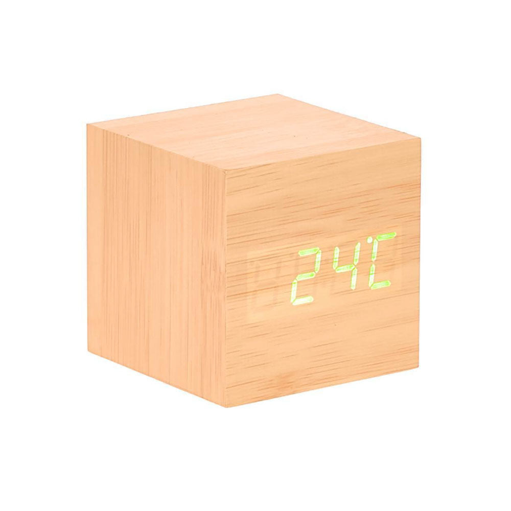 Reloj de escritorio de cubo de madera LED con pantalla Temp/ Date