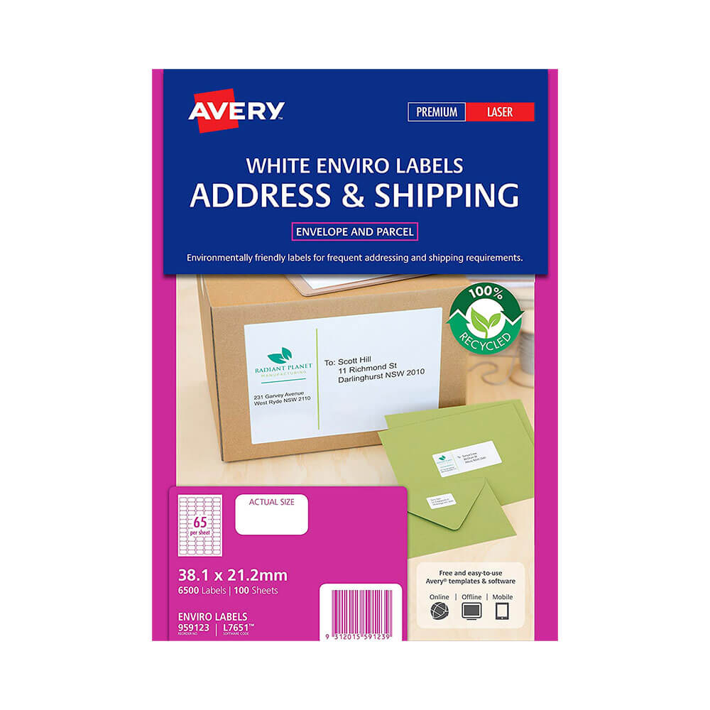 Avery Enviro 100% genanvendte etiketter White (100pk)