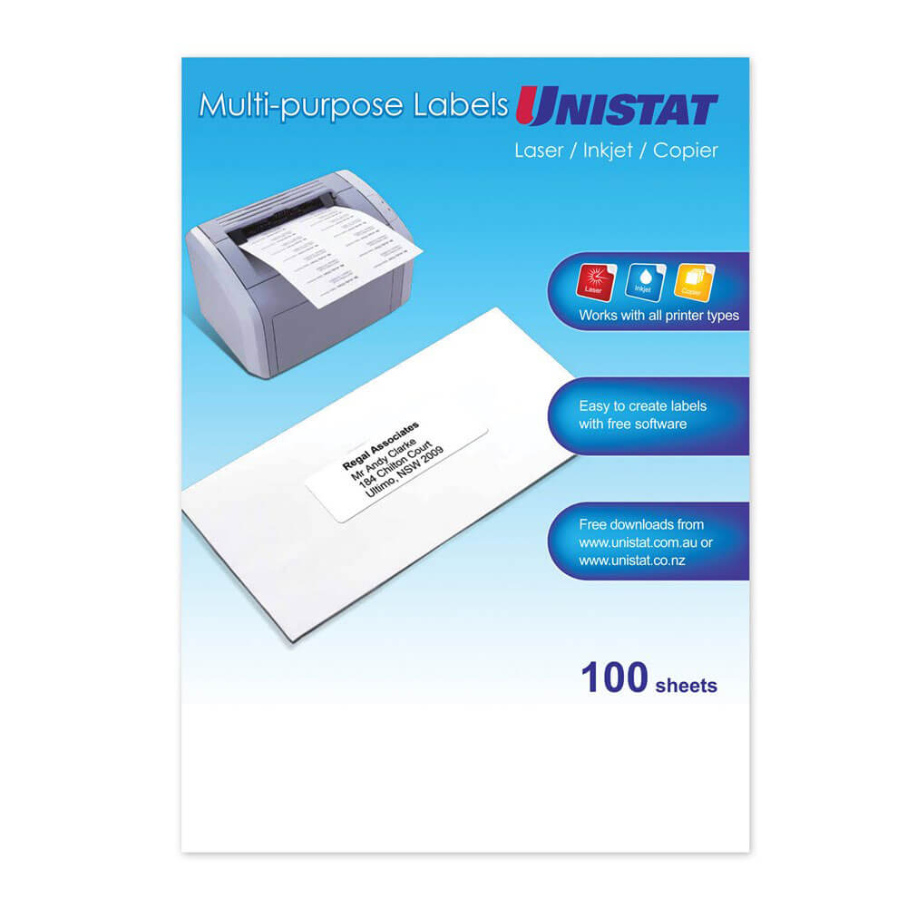 Unistat Laser/Inkjet/Copier Label 100pk