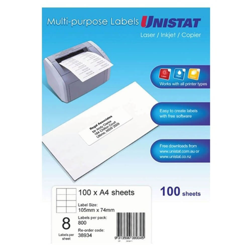 Unistat Laser / INKJet / Copier Label 100pk