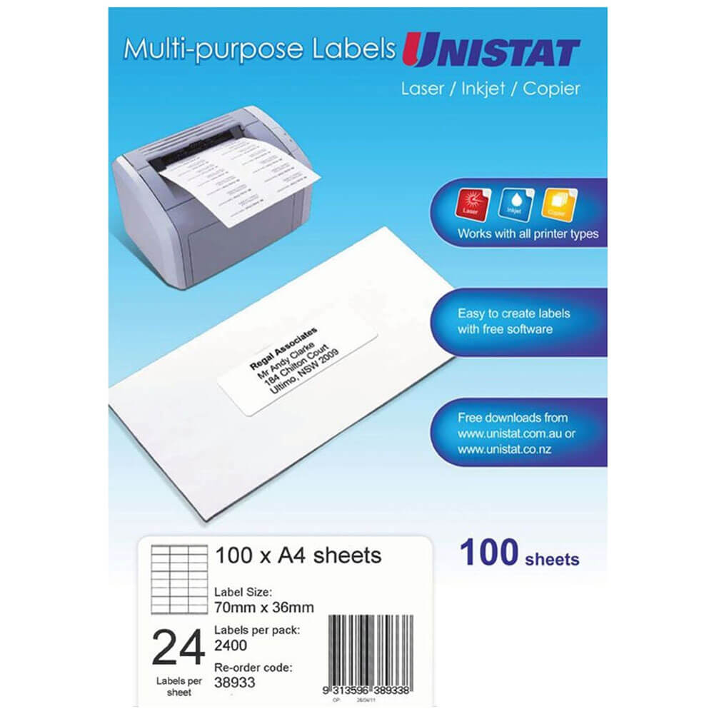 Unistat Laser/InkJet/Copiriety etykieta 100pk