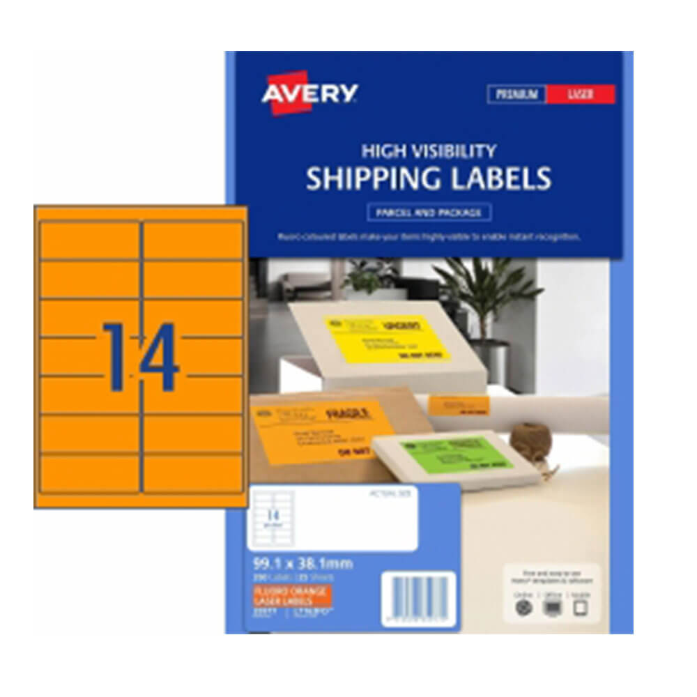 Avery High Bivisibility Shipping Label 25pk 14/sheet