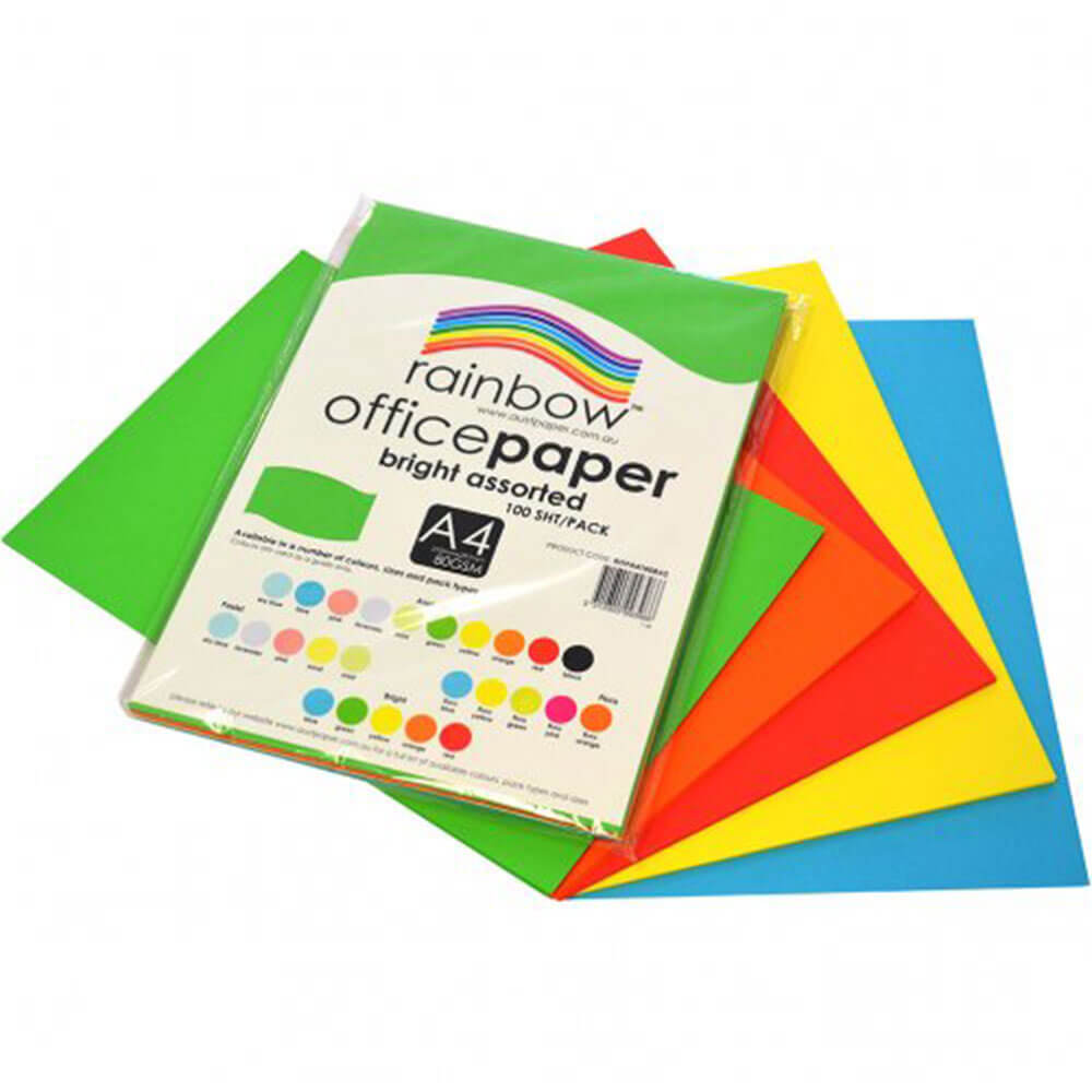 Papel de oficina de Rainbow 100pk 80GSM (Surtido brillante)