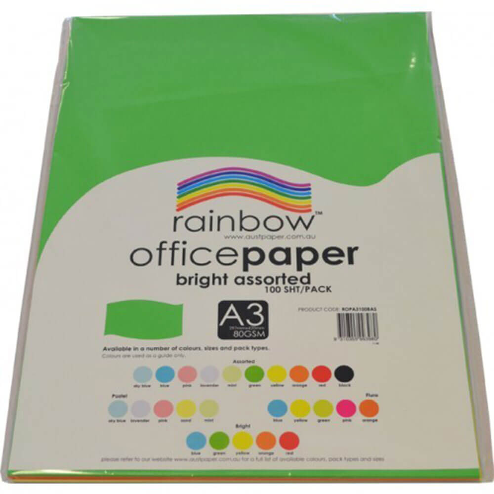 Papel de oficina de Rainbow 100pk 80GSM (Surtido brillante)