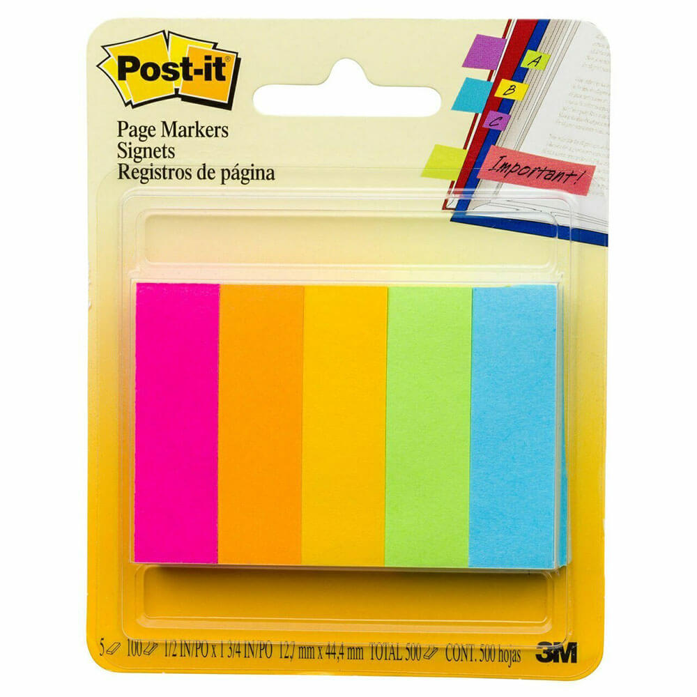 Post-It Page Markers 500 ark (5 farger)