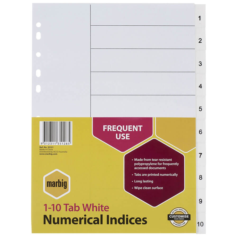 Marbig Indices numériques et diviseurs A4 (blanc)