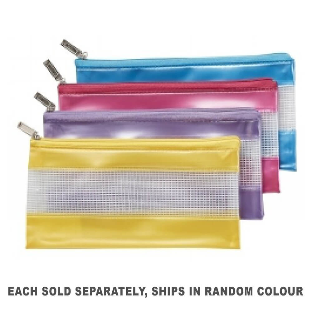 Stat Mesh Zip Plastic Pencil Case 228x114mm (Random Colour)