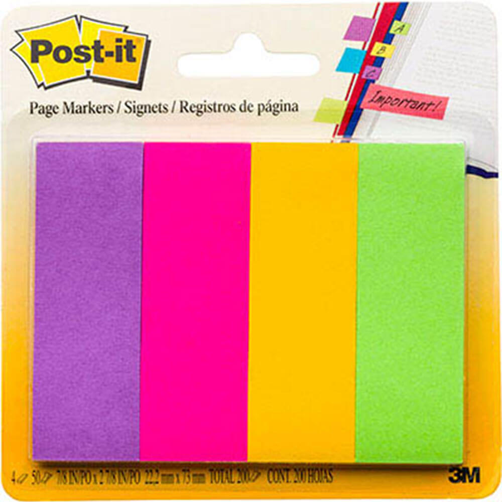 Marcadores de página post-it 200 hojas de 22x73 mm (4 colores)