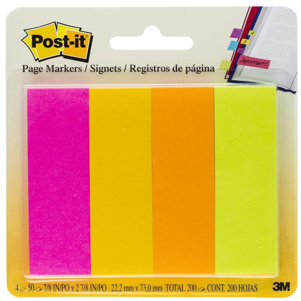 Markery strony post-it 200 arkuszy 22x73 mm (4 kolory)