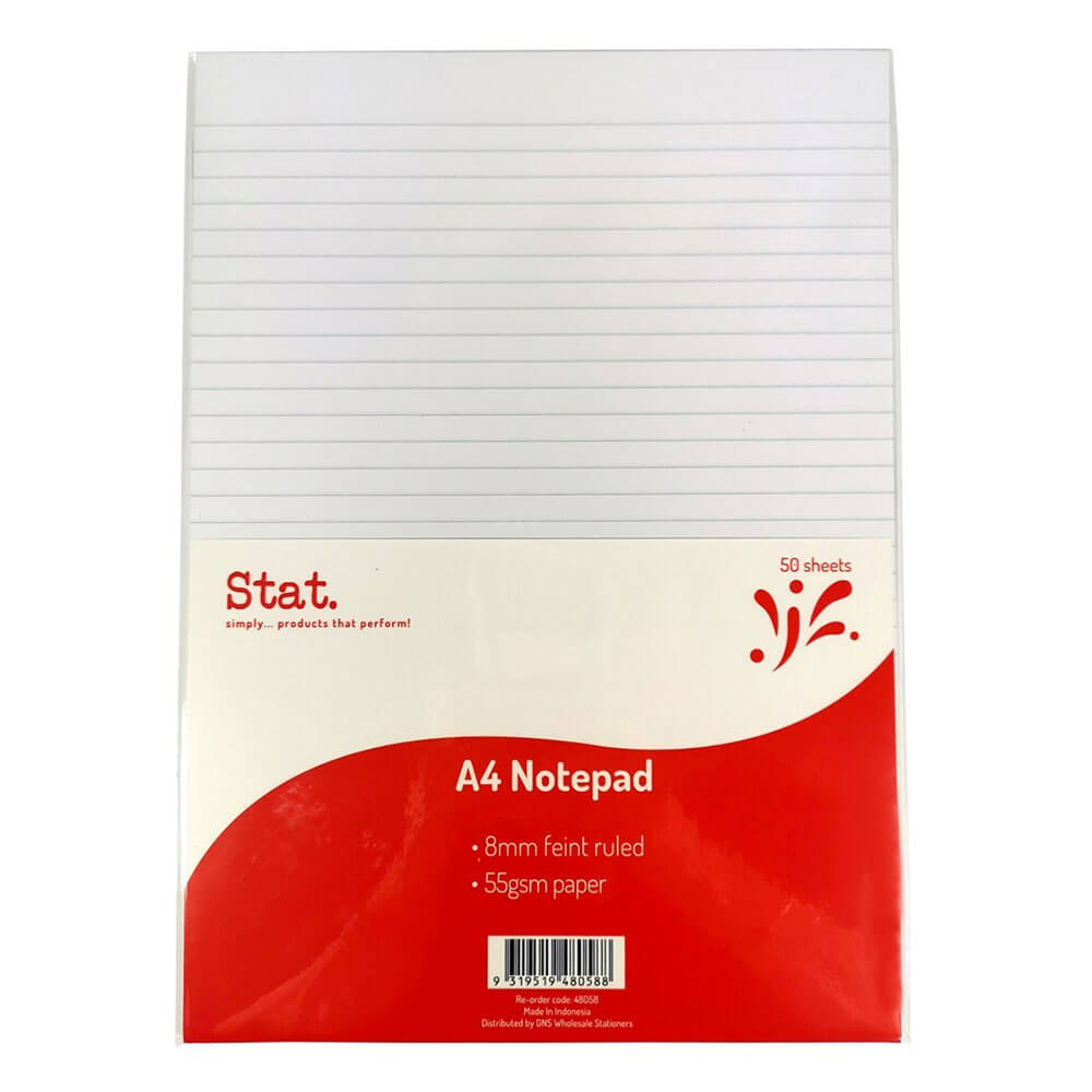 Stat Notepad 8mm ha governato 50 fogli A4 (bianco)