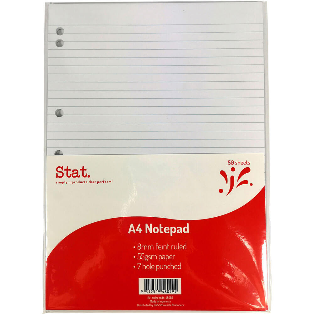 Stat Notepad 8mm styrde 50 ark A4 (vit)